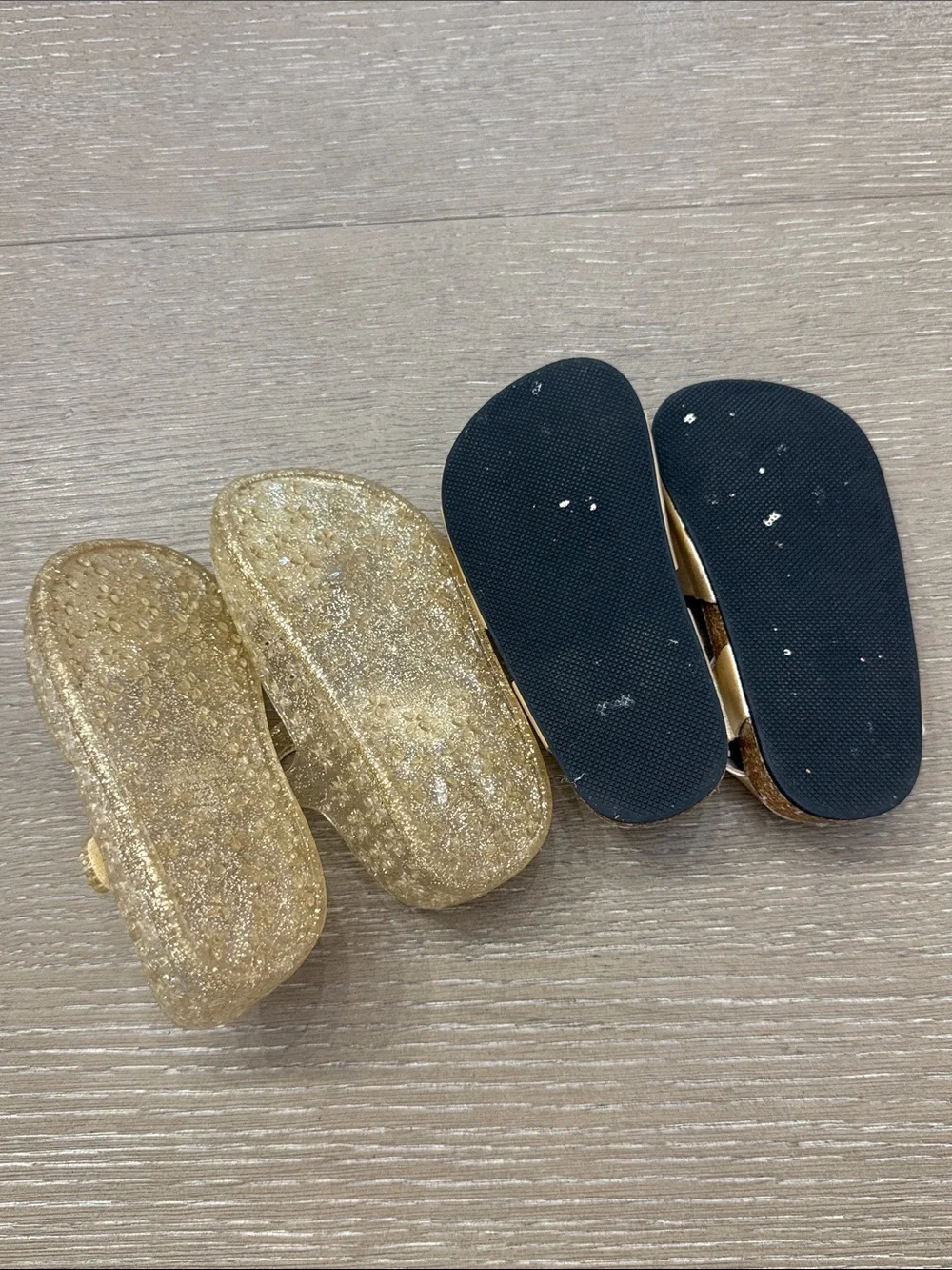 2 pairs of Old Navy Shoes - Gold Glitter Jelly and Metallic Gold Sandals